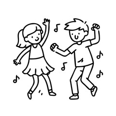 kids dancing icon, kids dancing line art - simple line art of kids dancing, perfect for kids dancing logos and icons