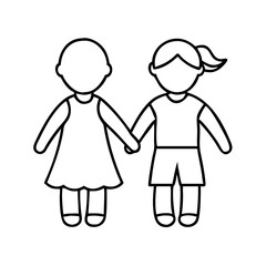 kids holding hands icon, kids holding hands line art - simple line art of kids holding hands, perfect for kids holding hands logos and icons