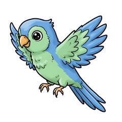 Colorful parrot cartoon flying joyfully against a white background  