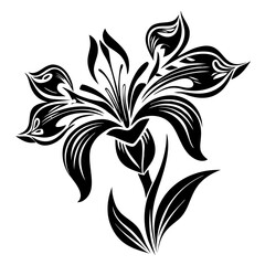 Stylized Iris Flower Vector Design with Detailed Petals and Leaves