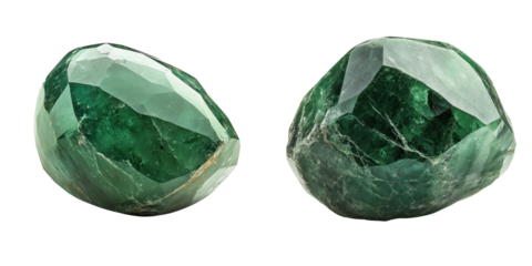 Raw Green Gemstone with Intricate Facets and Deep Coloration