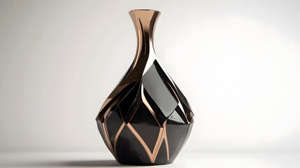 A beautifully crafted ceramic vase with a modern design, featuring a glossy black finish and elegant copper accents, perfect for home decor or artistic displays.
