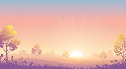 Sunset over Meadow Landscape