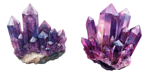 Stunning Amethyst Crystal Clusters with Vibrant Purple Coloration