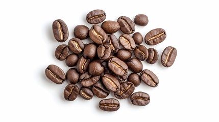 Roasted coffee beans, studio shot, white background, food photography, beverage ingredient