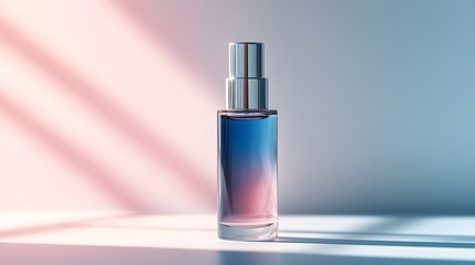 A captivating beauty product bottle showcasing an elegant gradient design in soft lighting, perfect for skincare or cosmetic advertising, adding a touch of sophistication to any co