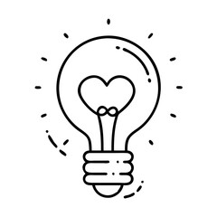 light bulb with heart icon, light bulb with heart line art - simple line art of light bulb with heart, perfect for light bulb with heart logos and icons