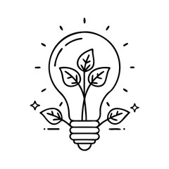light bulb with leaves icon, light bulb with leaves line art - simple line art of light bulb with leaves, perfect for light bulb with leaves logos and icons