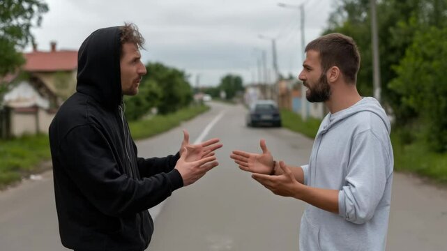 People two men arguing on a street