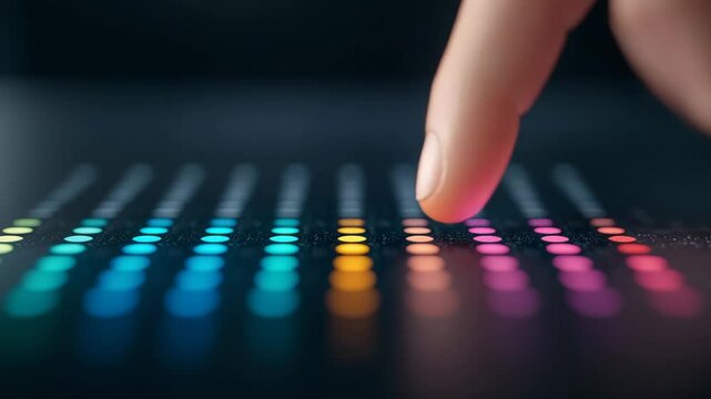 Digital Interaction: An artistic and futuristic photo of a finger interacting with a lit digital interface, creating a visual of futuristic tech