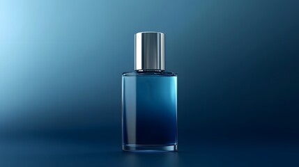 A sleek blue bottle with a silver cap, presenting an elegant design. Perfect for showcasing fragrances or beverages in a minimalist setting, enhancing the visual appeal and allure.