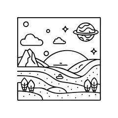 martian landscape icon, martian landscape line art - simple line art of martian landscape, perfect for martian landscape logos and icons