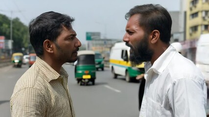 People two men arguing on a street
