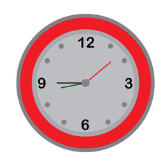 Quarter to 9 wall clock isolated on white