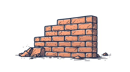 Simple icon of a brick wall under construction, monoline style illustration, bricks shown in stacked formation, clean line weights, modern minimal design, black on white,