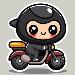 Cute cartoon character riding a motorcycle