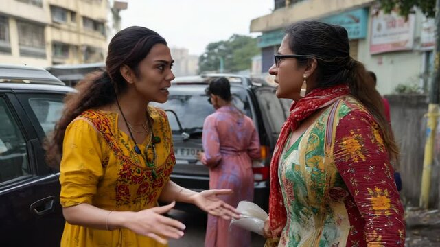People two women arguing on a street