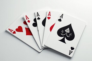 Four aces neatly fanned out, showcasing their design details , playing cards, design
