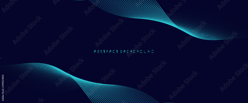 Poster dark abstract background with glowing wave. shiny moving lines design element. modern purple blue gr