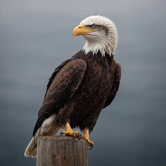 Bald Eagle bird on piece of wood