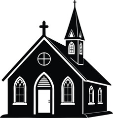 Historic Church Silhouette in Black | Religious Building Vector for Print, Cut & Digital Use