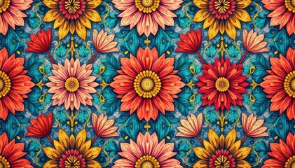 Intricate floral textile design, repeating motif, blossom, elegant
