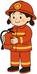 Cute girl firefighter character in uniform illustration
