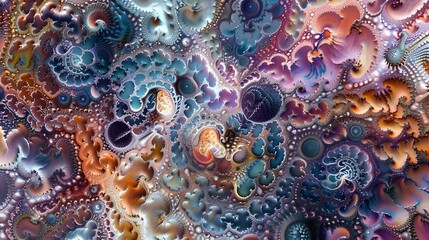 Abstract Fractal Art: Exploring Infinite Patterns and Vivid Colors in a Psychedelic Digital Landscape, Revealing Intricate Details with Breathtaking Visuals and Dynamic Forms. Algorithmic Art.
