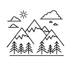 mountains and trees icon, mountains and trees line art - simple line art of mountains and trees, perfect for mountains and trees logos and icons
