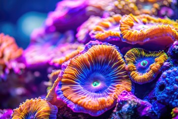 Obraz premium Vibrant coral reef with orange, purple, and blue polyps