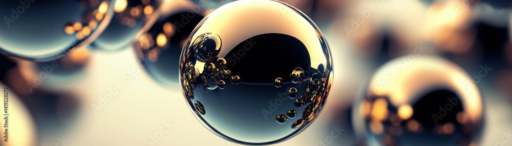 Poster metallic spheres representing complex reflections and abstract composition