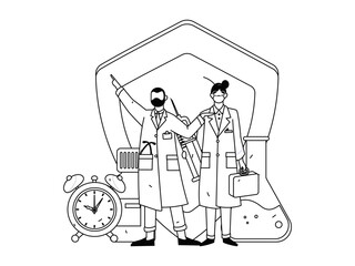 Medical characters fighting the epidemic flat vector concept operation hand drawn illustration
