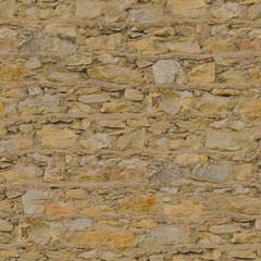 An old yellow wall made of stone and cement. Yellow, stone background. Stone texture. Seamless image.