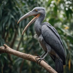 Obraz premium Shoebill bird on piece of wood.