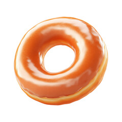 Tasty round donut topped with caramel and vanilla glaze swirl, isolated on white transparent background, concept of sweet dessert snack