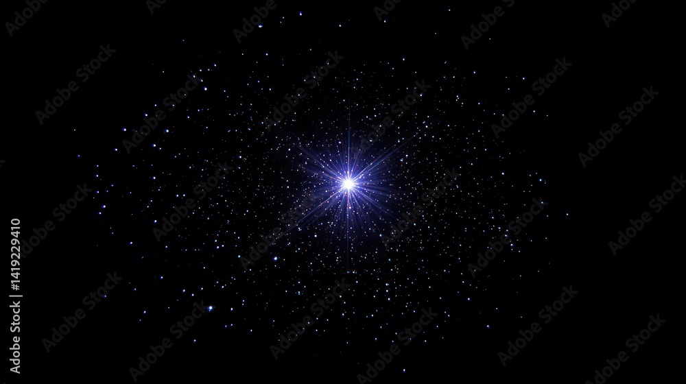 Poster cosmic explosion, brilliant light source surrounded by glittering particles