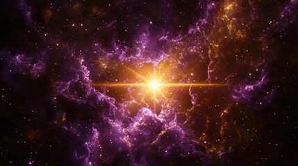Fototapeta premium Cosmic nebula, vibrant colors, central star, swirling clouds of gas and dust, deep space