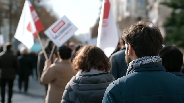 March for Press Freedom with Banners and Signs in the Afternoon