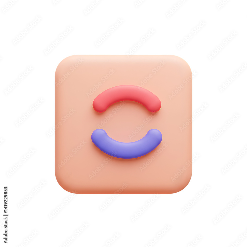 Poster abstract illustration of paired semicircles on a square platform in soft tones