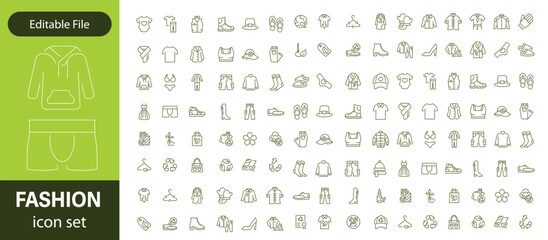Set of line icons related to fashion, sewing, and clothing. Outline icon collection. clothes and cloth elements - minimal thin line web icon set. Outline editable icons collection. Dress,polo t-shirt