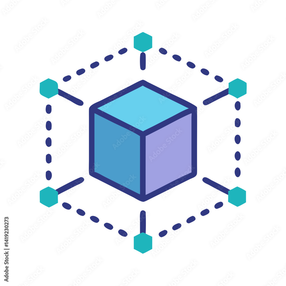 Poster 3D Cube Icon Representing Product Design and Modeling