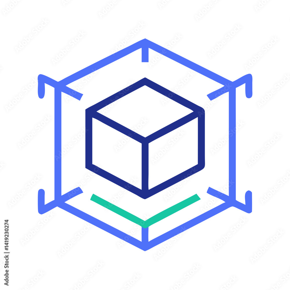 Poster 3D Cube Icon Representing Product Design and Modeling
