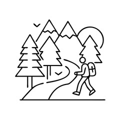 nature hike icon, nature hike line art - simple line art of nature hike, perfect for nature hike logos and icons