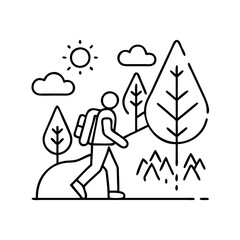 nature hike icon, nature hike line art - simple line art of nature hike, perfect for nature hike logos and icons