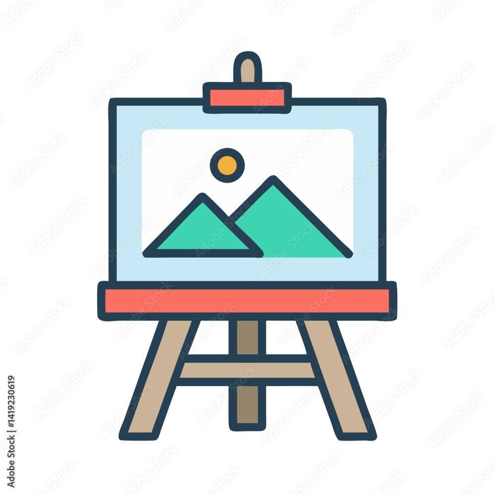 Poster art easel icon representing painting canvas setup and creative workspace