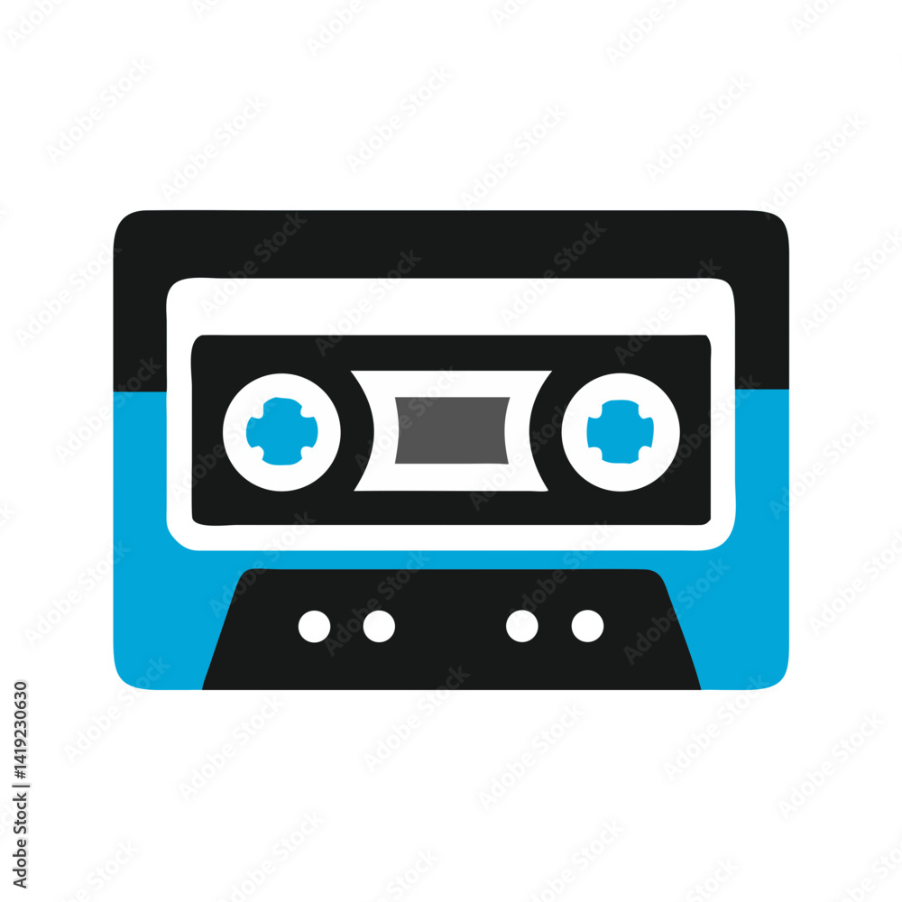 Poster audio cassette icon representing retro sound storage and music playback