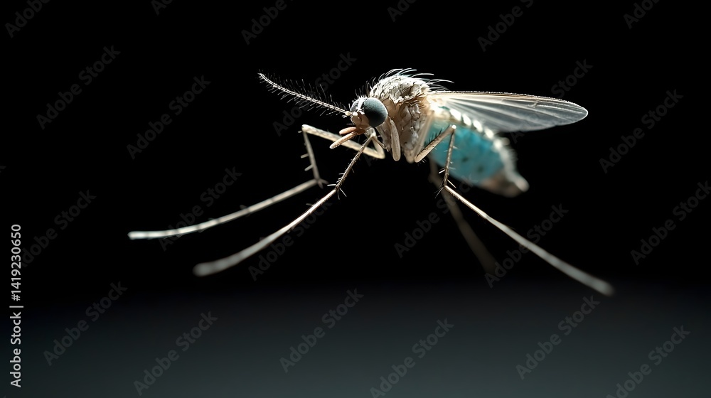 Poster mesmerizing high speed capture of a mosquito hovering in mid air its wings flapping rapidly to maint