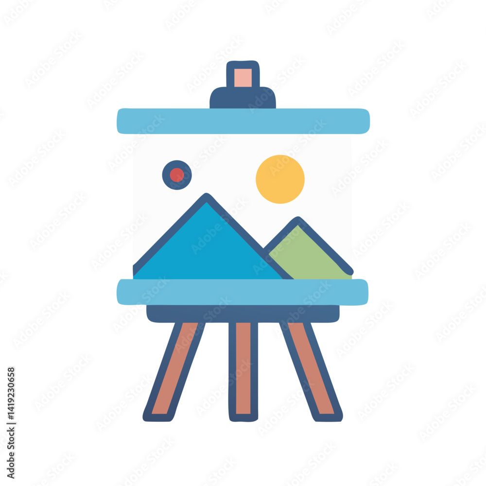 Poster art easel icon representing painting canvas setup and creative workspace
