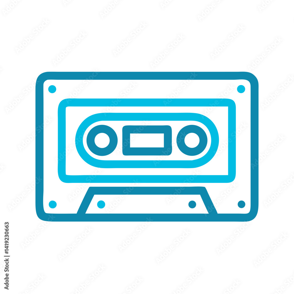 Poster audio cassette icon representing retro sound storage and music playback
