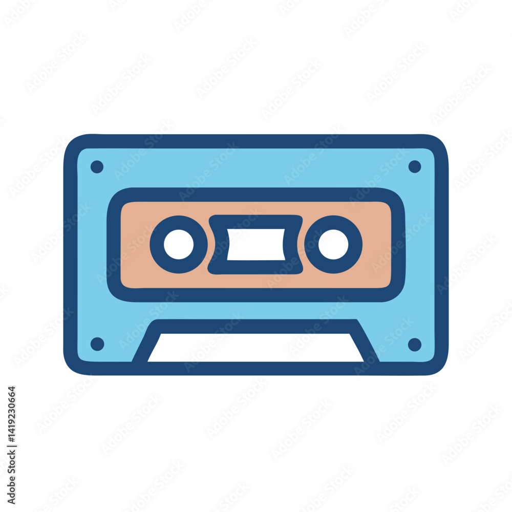 Poster audio cassette icon representing retro sound storage and music playback